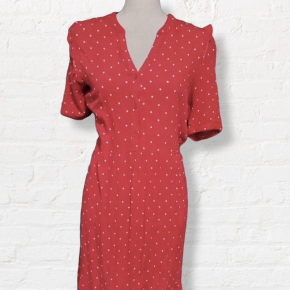 Old Navy Red Polka Dot V‑Neck Midi Dress - Picture 2 of 10